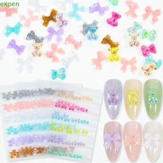 EXPEN 6Grids/Pack 30/48PCS Nail Art Decorations Japanese DIY Manicure Accessories Nail Rhinestones Women Arylic Bowknots Bear Jelly Nail Jewelry 3D Nail stickers