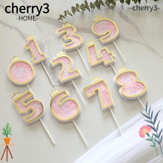 Cherry3 ท็อปเปอร์เค้ก รูปตัวเลข สีชมพู สุขสันต์วันเกิด ตกแต่งขนมหวาน DIY สําหรับเด็ก