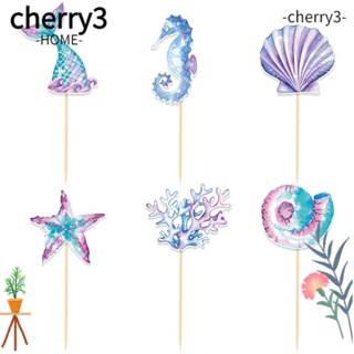 Cherry3 ขาตั้งเค้ก รูปนางเงือก สีฟ้า สําหรับตกแต่งปาร์ตี้วันเกิด 3 ชิ้น