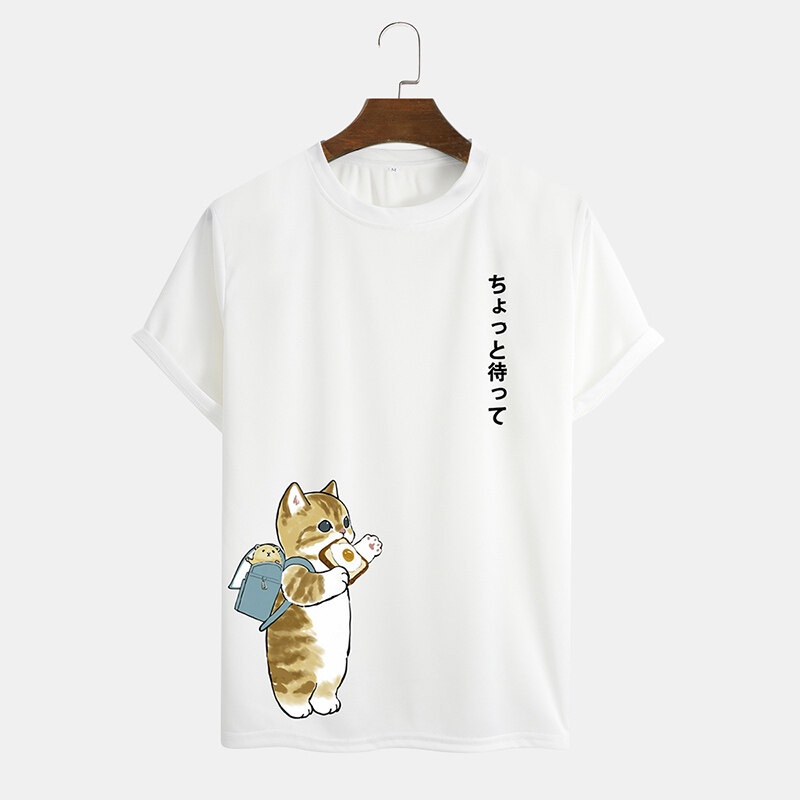 ที่สมบูรณ์แบบ-charmkpr-บุรุษน่ารักการ์ตูนแมวญี่ปุ่นพิมพ์แขนสั้นเสื้อยืดเสื้อยืดอินเทรนด์