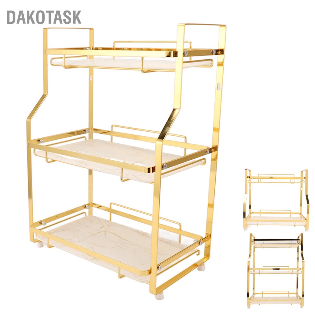 dakotask-ชั้นวางของในห้องน้ำติดผนังเข้ามุมออแกไนเซอร์ยืนแร็คสำหรับห้องนั่งเล่นห้องนอนห้องครัวสีขาวและสีทอง