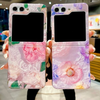 เคสโทรศัพท์มือถือแบบนิ่ม กันกระแทก แต่งแสงสีฟ้า ลายดอกไม้ แฟชั่น สําหรับ Samsung Galaxy Z Flip 4 5G Z Flip 3 Flip5