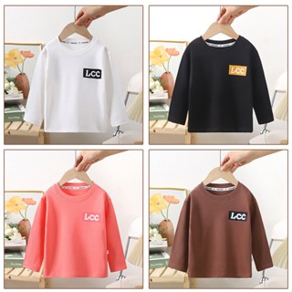 ใหม่ เสื้อเชิ้ตแขนยาวลําลอง ผ้าฝ้าย พิมพ์ลายตัวอักษร LCC แฟชั่นสําหรับเด็กผู้ชาย ผู้หญิง 80-150 ซม.