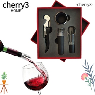 Cherry3 ชุดจุกปิดขวดไวน์ สเตนเลส อเนกประสงค์ อุปกรณ์เสริม สําหรับบ้าน บาร์ ของขวัญ 4 ชิ้น
