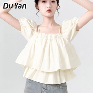 Du Yan Apricot เสื้อแจ็กเก็ต แขนสั้น เปิดไหล่ข้างเดียว คอสี่เหลี่ยม แขนตุ๊กตา เก๋ไก๋ แฟชั่นฤดูร้อน สําหรับผู้หญิง