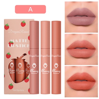 Hot Sale# Cross-border 3-piece strawberry set box velvet foggy matte lip glaze lipstick lip gloss womens non-stick Cup cute set 8cc