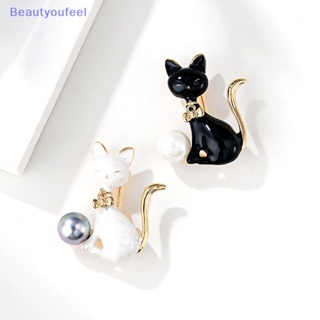 [Beautyoufeel] เข็มกลัดแฟชั่น รูปแมว สีดํา สีขาว เครื่องประดับ สําหรับผู้หญิง