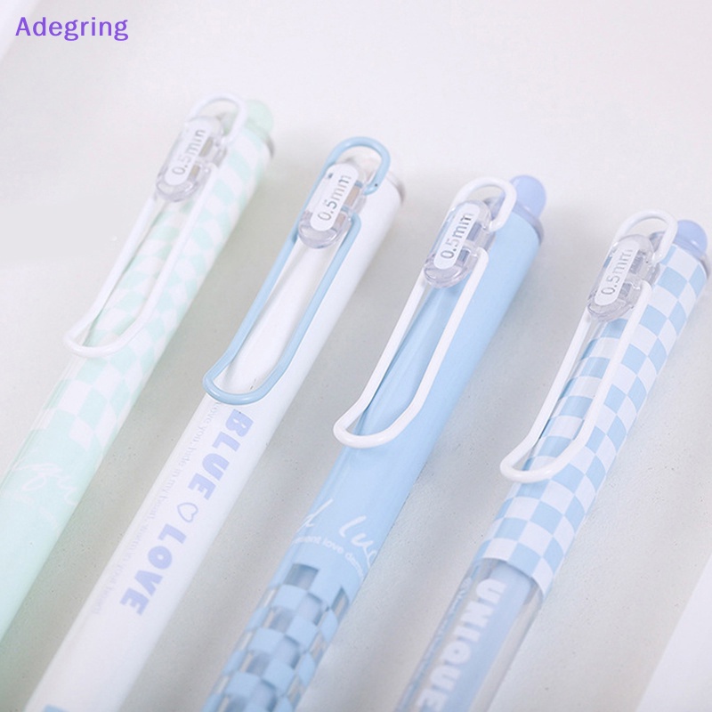 adegring-ชุดปากกาเจล-ลายหมากรุก-0-5-มม-สีขาว-และสีฟ้า-สําหรับเครื่องเขียนโรงเรียน-4-ชิ้น