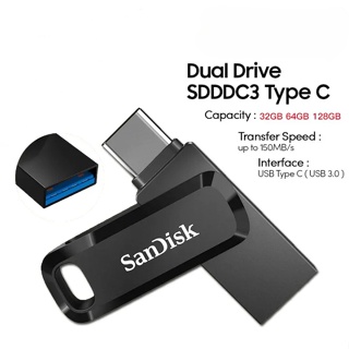 Sandisk แฟลชไดรฟ์ USB type C 3.1 OTG SDDDC3-064G 32GB 64GB 128GB สีดํา
