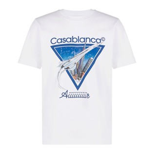 Casablanca เสื้อยืดลําลอง แขนสั้น พิมพ์ลายตัวอักษร เครื่องบิน ฉาก ทรงหลวม เหมาะกับฤดูร้อน สําหรับผู้ชาย และผู้หญิง