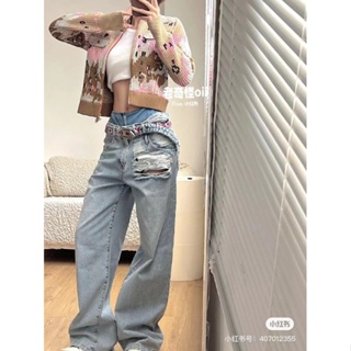 Diesel summer new fashion hole embroidered belt design stylish cool all-match hot girls style straight wide leg jeans