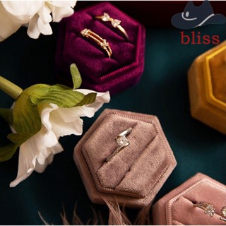 Bliss กล่องกํามะหยี่ หกเหลี่ยม ขนาดเล็ก สีพื้น สําหรับใส่เครื่องประดับ แหวนแต่งงาน