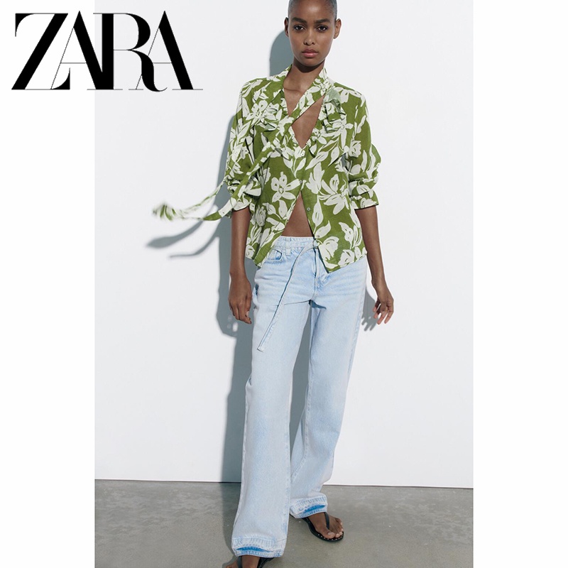 zara-ใหม่-เสื้อเชิ้ต-พิมพ์ลายดอกไม้-สไตล์วันหยุด-สําหรับผู้หญิง