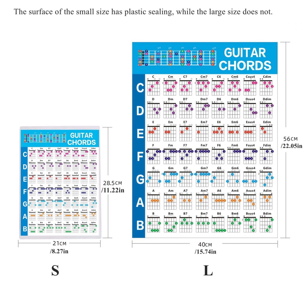 โปสเตอร์คอร์ดกีตาร์-2-ขนาด-สําหรับผู้เริ่มต้น-พร้อมรหัส-56-สี