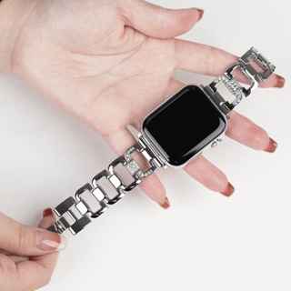 สายนาฬิกาข้อมือสเตนเลส รูปตัว D ประดับพลอยเทียม สําหรับ Apple Watch Series Ultra 8 7 SE 6 5 4 3 2 1 iWatch 42 44 45 49 มม. 38 40 41 มม.