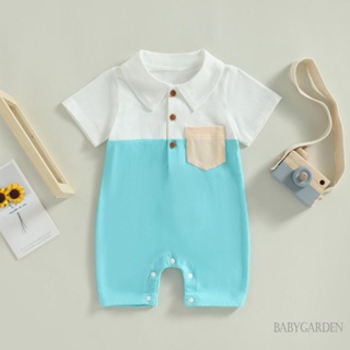 Babygarden-0-18 เดือน ชุดจั๊มสูท รอมเปอร์ แขนสั้น สีตัดกัน ลําลอง พร้อมกระเป๋าหน้าอก ฤดูร้อน สําหรับเด็กผู้ชาย