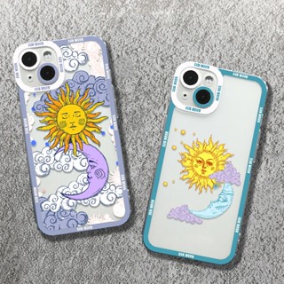 เคสโทรศัพท์มือถือแบบใส กันกระแทก ลายการ์ตูนดวงอาทิตย์ ดวงจันทร์ หัวใจ สําหรับ Samsung Galaxy A14 A34 A54 A52 A72 A53 A73 A33 A23 5G A32 A13 A51 A71 4G
