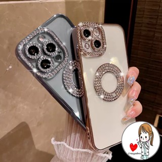 เคสโทรศัพท์มือถือนิ่ม แบบใส ป้องกันกล้อง ประดับเพชร หรูหรา สําหรับ IPhone 14 13 12 Pro Max 12pro 13pro