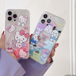 SANRIO เคสโทรศัพท์มือถือ มีทรายไหล ลาย Hello Kitty Cinnamoroll หรูหรา สําหรับ iPhone 14 13 12 11 Pro Max 14 Pro