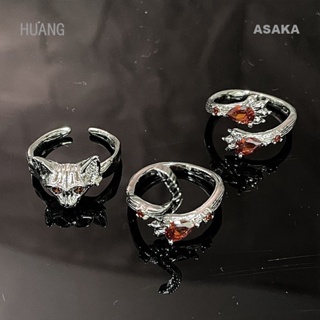 Asaka แหวนเพทาย รูปกรงเล็บแมว สีแดงเข้ม