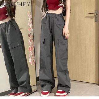 DaDuHey🎈 American Style Retro Ins Design Sense Multi-Pocket Trousers Womens Overalls Summer Loose Straight Casual Cargo Pants