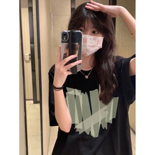 ใหม่ เสื้อยืดลําลอง แขนสั้น พิมพ์ลายหัวใจ ทรงหลวม สไตล์เกาหลี แฟชั่นฤดูร้อน สําหรับสตรี 2023