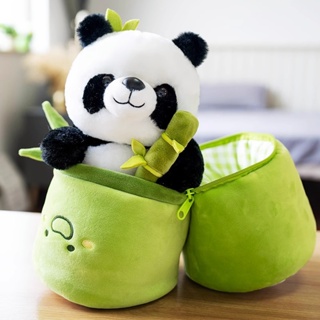 25cm Panda Bamboo Tube Plush Toy Kawaii Stuffed Animal Tearful Panda Plushie Pillow Cute Gifts Doll for Kid