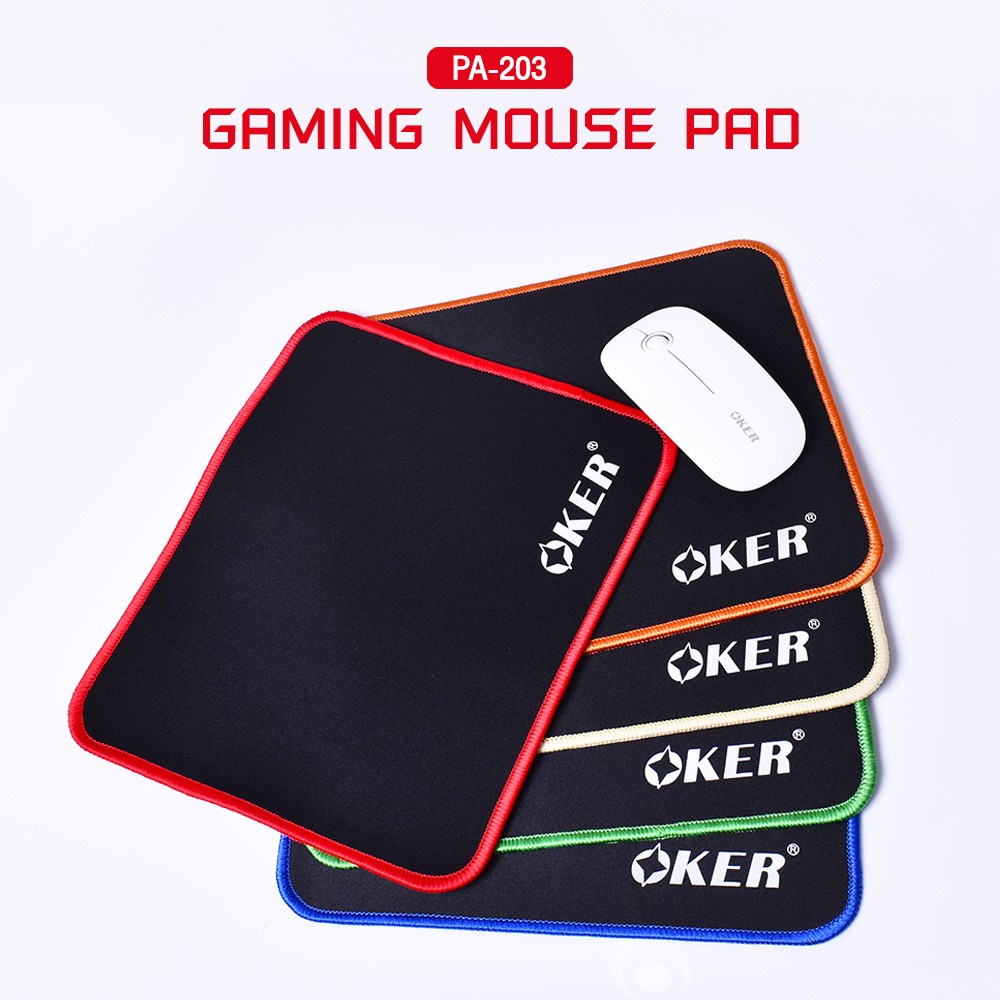 แผ่นรองเมาส์-ขนาดเล็ก-gaming-mouse-pad-oker-pa-203-เล่นเกมส์ลื่น-ขนาด-20-8-25ซม-ผิว-speed-หนา-3-มม