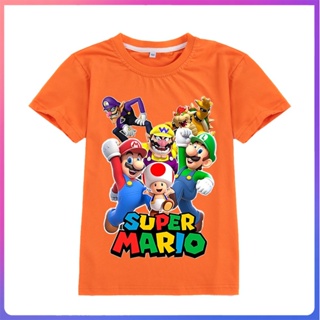 เสื้อยืดแขนสั้น ผ้าฝ้าย 100% พิมพ์ลายการ์ตูน Super Mario สําหรับเด็กผู้ชาย และเด็กผู้หญิง อายุ 3-15 ปี
