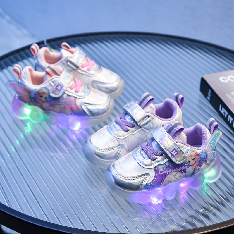 รองเท้าผ้าใบ-รองเท้าวิ่ง-พื้นนิ่ม-ลายการ์ตูนเจ้าหญิง-มีไฟ-led-เรืองแสง-แฟชั่นฤดูใบไม้ผลิ-และฤดูร้อน-สําหรับเด็กผู้หญิง-2023