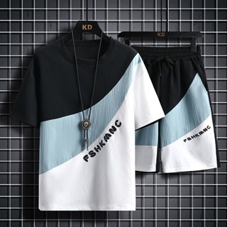 ชุดกีฬา เสื้อแขนสั้น กางเกงขาสั้น ผ้าเรยอน แบบบาง เข้ากับทุกการแต่งกาย แฟชั่นฤดูร้อน สําหรับผู้ชาย