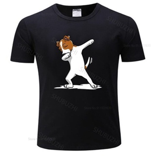 เสื้อยืดคอกลม พิมพ์ลาย Jack Russell Terrier สีดํา แฟชั่นสําหรับผู้ชาย