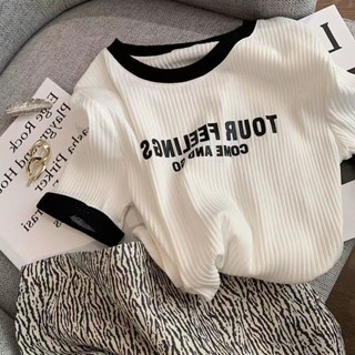 [WUYUE] ใหม่ เสื้อยืดแขนสั้น เอวสูง ทรงสลิมฟิต สีขาว สไตล์เกาหลี ญี่ปุ่น แฟชั่นฤดูร้อน สําหรับนักเรียน 2023