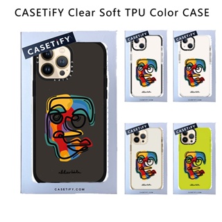 Casetify X Face by aLILscribble Black Beige Neon เคสนิ่ม TPU ใส ขอบสีดํา สีขาว IPhone 14 13 12 11 Pro MAX Mini XS MAX XR X SE 6 6S 7 8 Plus