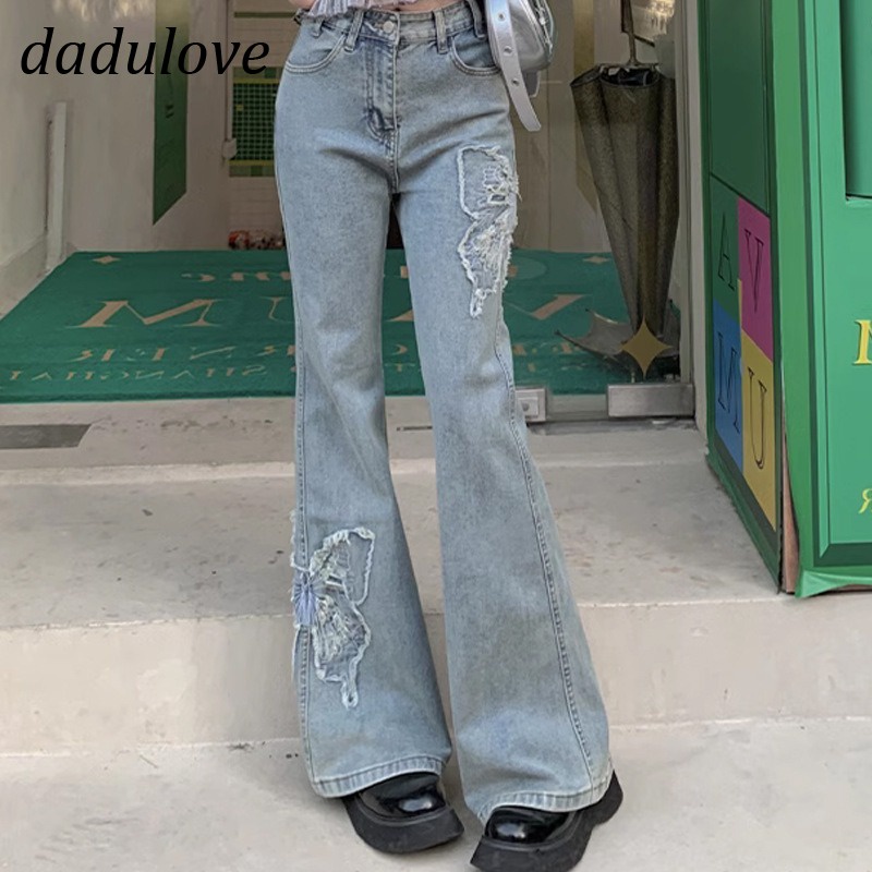 dadulove-new-american-ins-butterfly-embroidered-micro-flared-jeans-niche-high-waist-wide-leg-pants-trousers