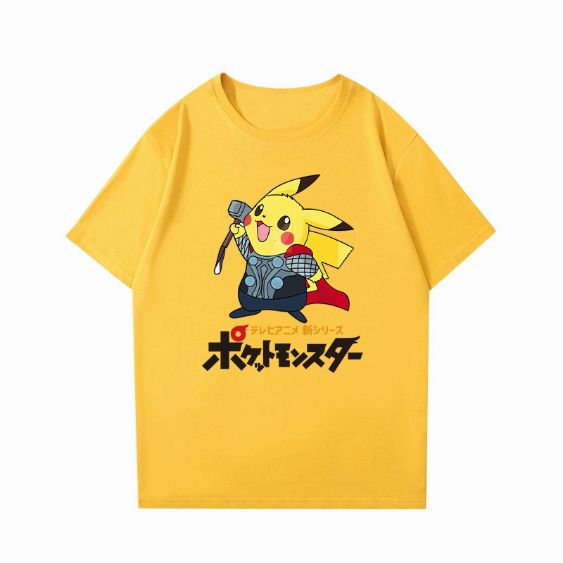 ขายด่วน-เสื้อยืด-pikachu-cos-thor-sol-แขนสั้นน่ารักสไตล์ตลก-chic