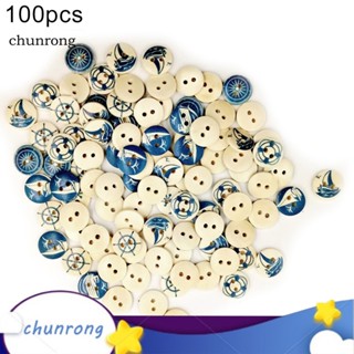 Chunrong กระดุมไม้ ทรงกลม ลายใบไม้ สําหรับตกแต่งเสื้อผ้า สมุดภาพ DIY 100 ชิ้น