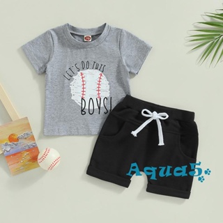 Aqq- เสื้อเบสบอลแขนสั้น พิมพ์ลายตัวอักษร และกางเกงขาสั้น แฟชั่นฤดูร้อน สําหรับเด็กผู้ชาย 2 ชิ้น