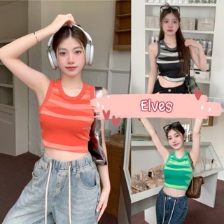 Elves✨พร้อมส่ง✨ เสื้อกล้ามไหมพรม ทรงครอปสั้น คอกลม 3สีสันสดใส ~01061~ -C