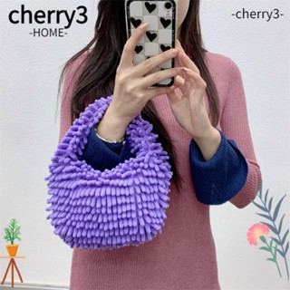 Cherry3 กระเป๋าถือ แต่งขนเฟอร์เทียม แต่งซิป ทรงสี่เหลี่ยม สีแคนดี้ แฟชั่นฤดูหนาว