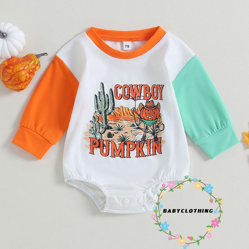 babyclothes-ชุดรอมเปอร์-แขนยาว-พิมพ์ลายตัวอักษร-ฮาโลวีน-ลําลอง-สีตัดกัน-สําหรับเด็กผู้ชาย