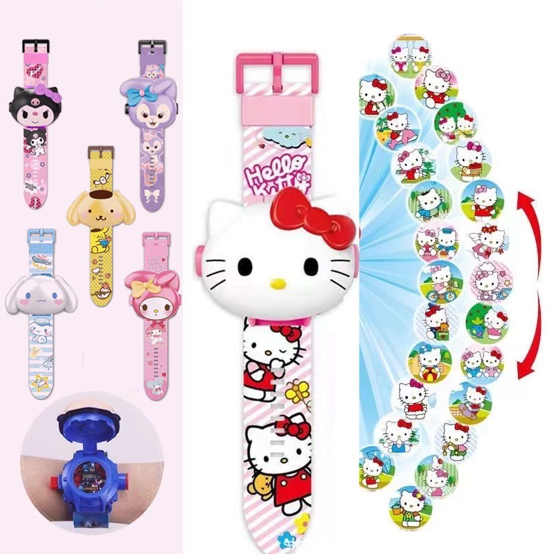 sanrio-การ์ตูนน่ารัก-cinnamoroll-hellokitty-24-ฟิกเกอร์-นาฬิกาโปรเจคเตอร์-เด็กผู้หญิง-kuromi-นาฬิกาข้อมือ-kuromi-ของเล่นยอดนิยม-kawaii-ของขวัญเด็ก