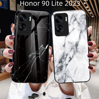 เคสโทรศัพท์มือถือกระจกนิรภัย แบบแข็ง ขอบซิลิโคนนิ่ม กันกระแทก ลายหินอ่อน หรูหรา สําหรับ Honor 90 Lite 90 5G 90 Lite 90Lite 90 Pro 90Pro Honor90Lite 2023