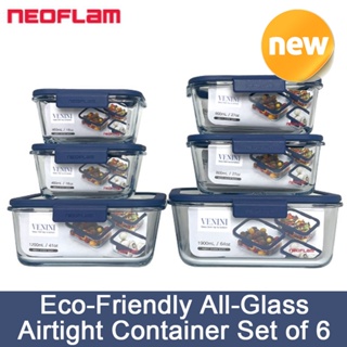 NEOFLAM Eco Friendly All-Glass Airtight Food Container Set of 6 Microwave Oven