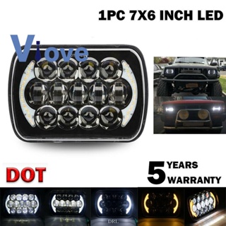 ไฟหน้าโปรเจคเตอร์ LED DRL 210W 5X7 นิ้ว 7X6 นิ้ว พร้อมสาย H4 สําหรับ Chevrolet Jeep Cherokee XJ Toyota Tacoma และปิ๊กอัพ 88-95 1 ชิ้น