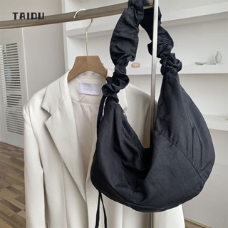 TAIDU กระเป๋าสะพายข้างสายรูด กระเป๋าเมฆอัดพลีทเรียบง่ายสไตล์เกาหลี ผ้าไนลอนแฟชั่น กระเป๋าสะพายไหล่แบบพกพาทั้งหมด