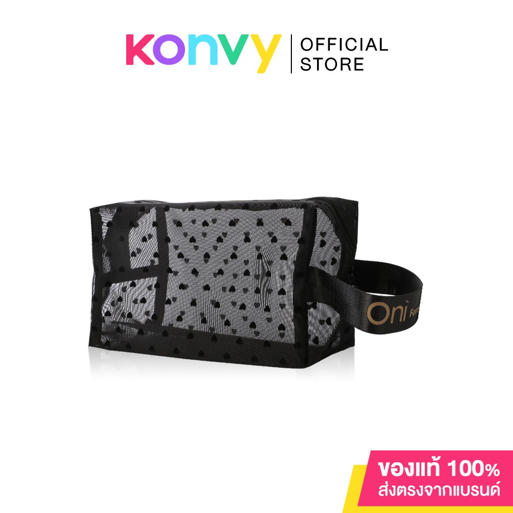 ภาพหน้าปกสินค้าOni Oversize Square Mesh Cosmetic Bag Black Mesh Black Heart กระเป๋าเครื่องสำอางแบบตาข่ายโปร่งใส ทรงสี่เหลี่ยม สีดำ ดีไซน์หัวใจสีดำ. จากร้าน konvy_officialshop บน Shopee