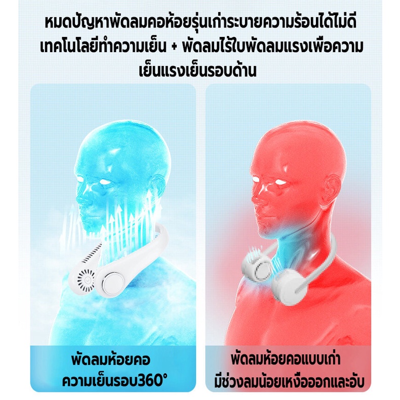 พัดลมแขวนคอ-พัดลมคล้องคอ-พัดลมพกพา-พัดลมไร้สายไฟฟ้า-ชาร์จusb-ปรับแรงลมได้3ระดับ-ความจุ3000mah-ไร้เสียง-ปรับทิศทางลมได้