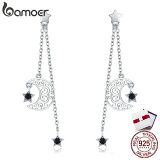 BAMOER Long Drop Earrings for Women 925 Sterling Silver Star And Moon SCE528