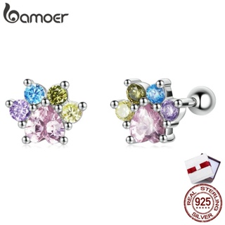 BAMOER sterling silver 925 Colorful zirconium paw ear studs shape earring fashion jewellery Gifts For Women SCE1334